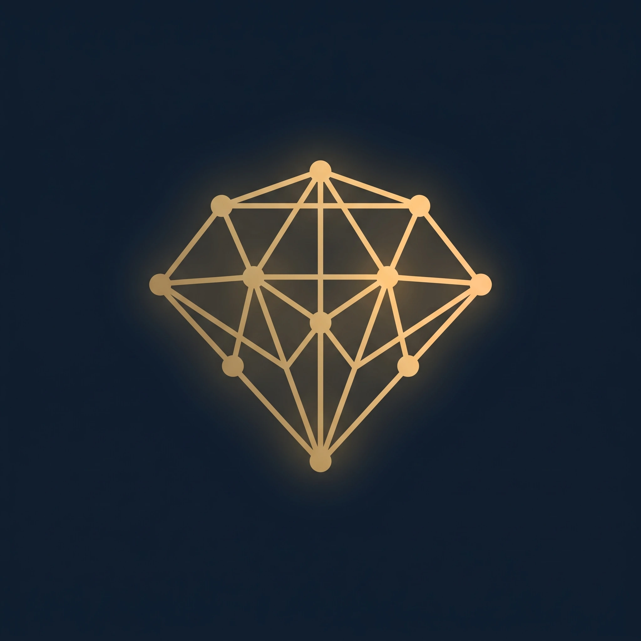 Faceted diamond of lines and nodes, gold illustration
