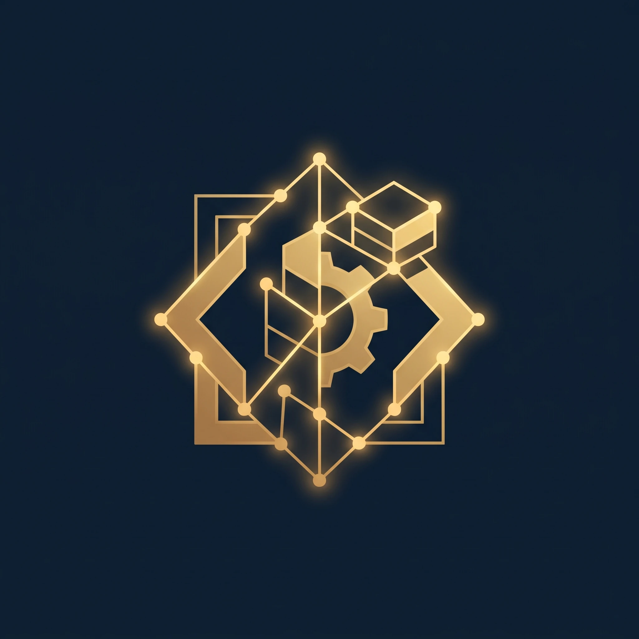 Interlocking gear and code, gold illustration