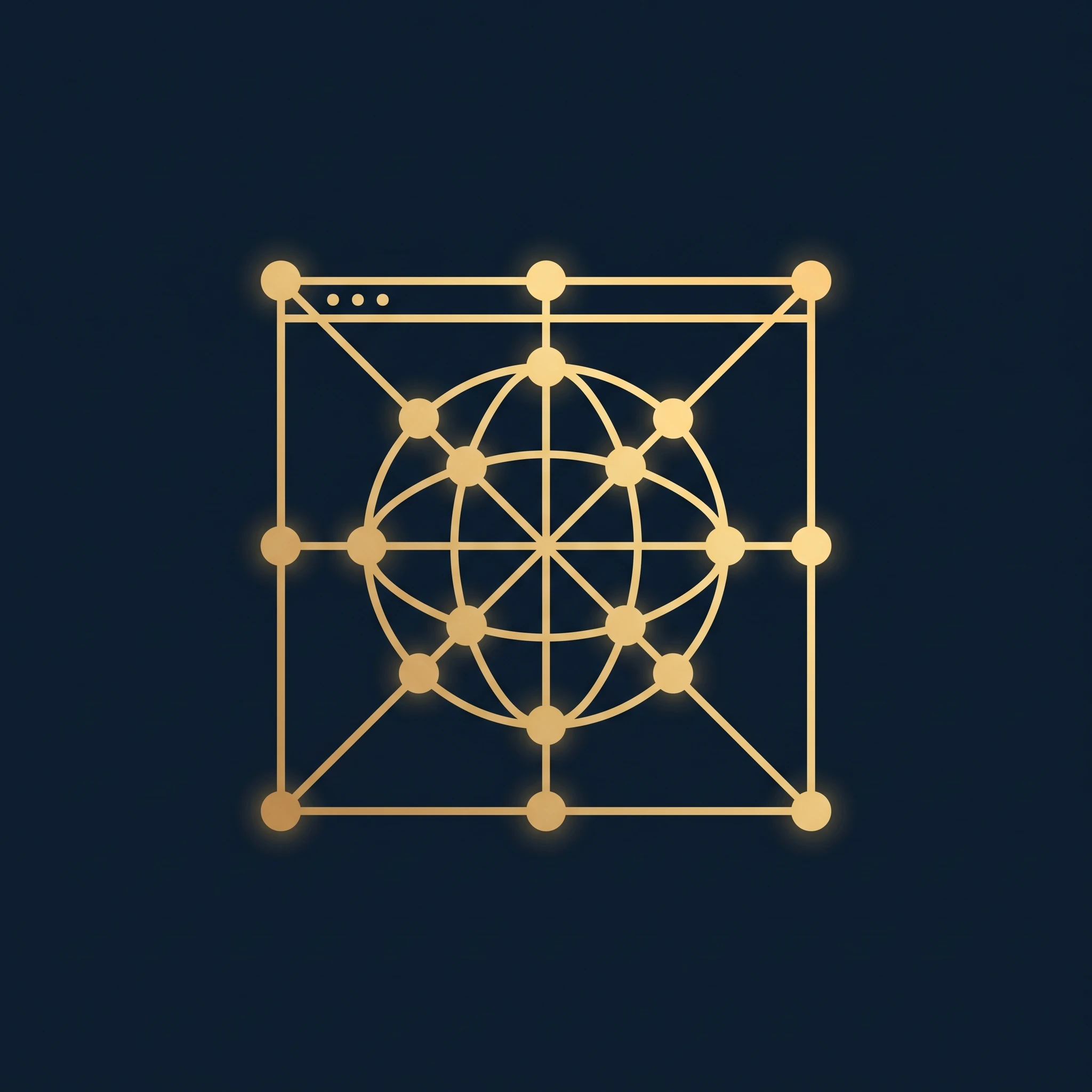 Browser and connected globe, gold illustration